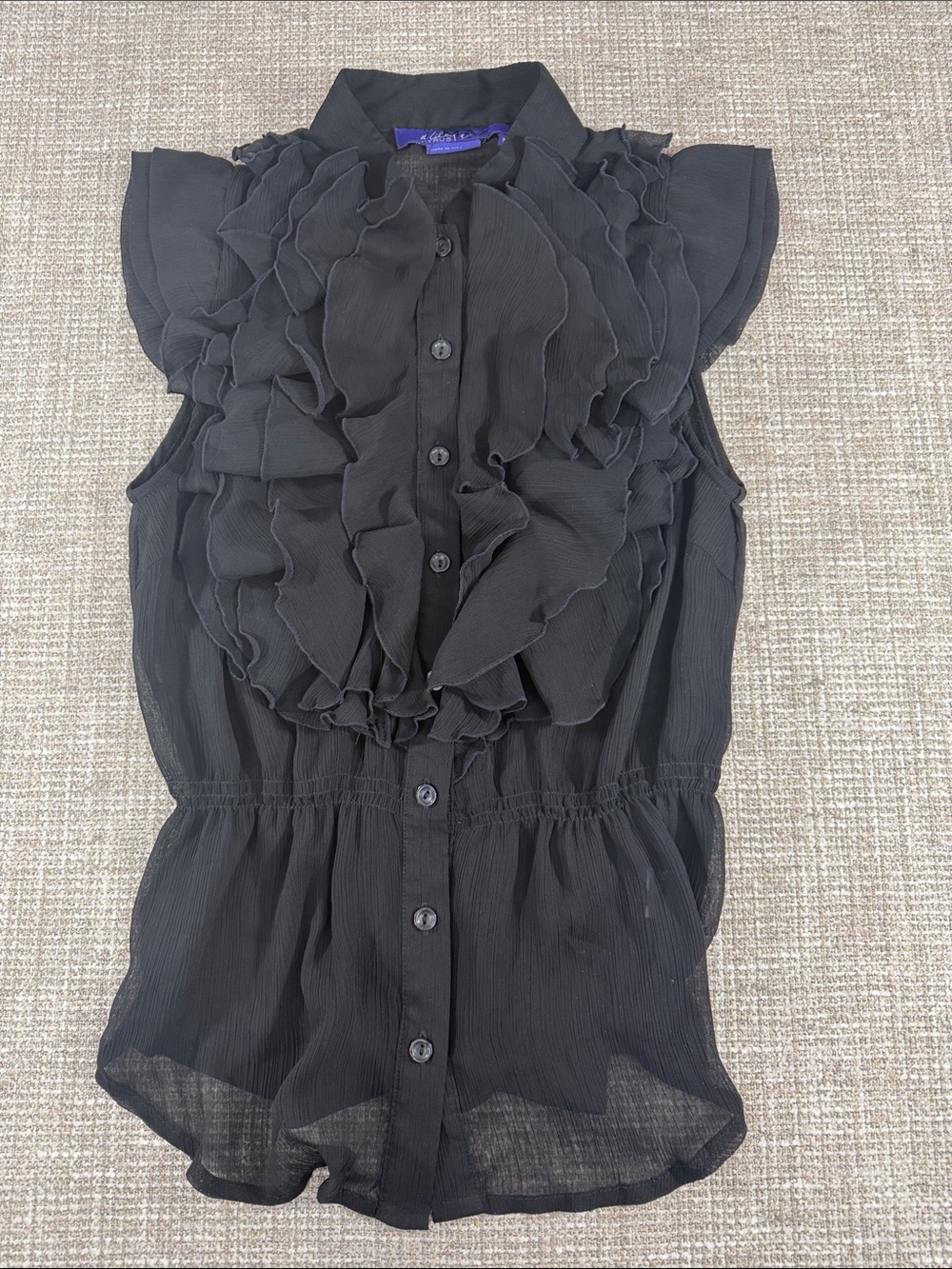 Miley Cyrus & Max Azria Black Ruffle Button-Front Sleeveless Blouse